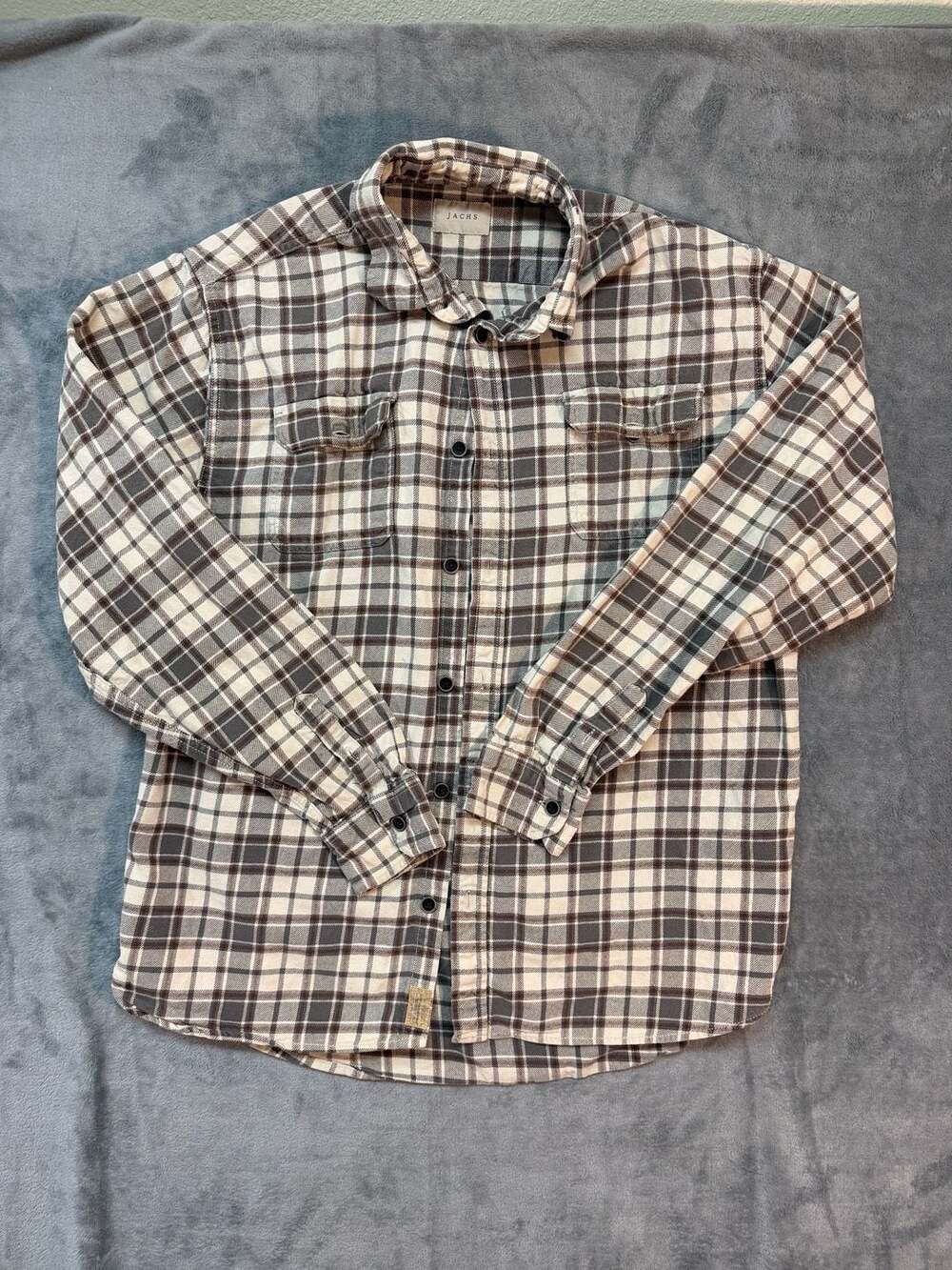 Jachs NY Men Brown White Plaid Long Sleeve Flannel Button Down Shirt Size XLT